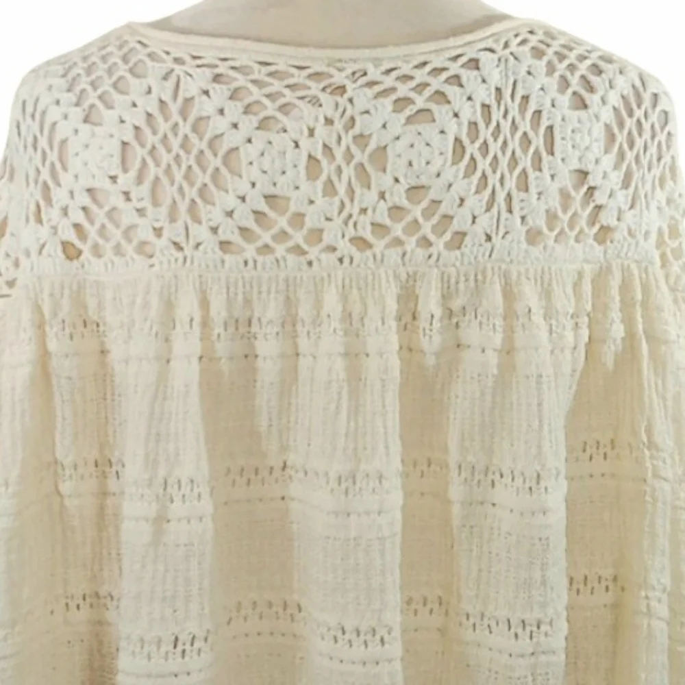 Free People Someday Crochet Sweater Ivory Oversized Linen Blend XS